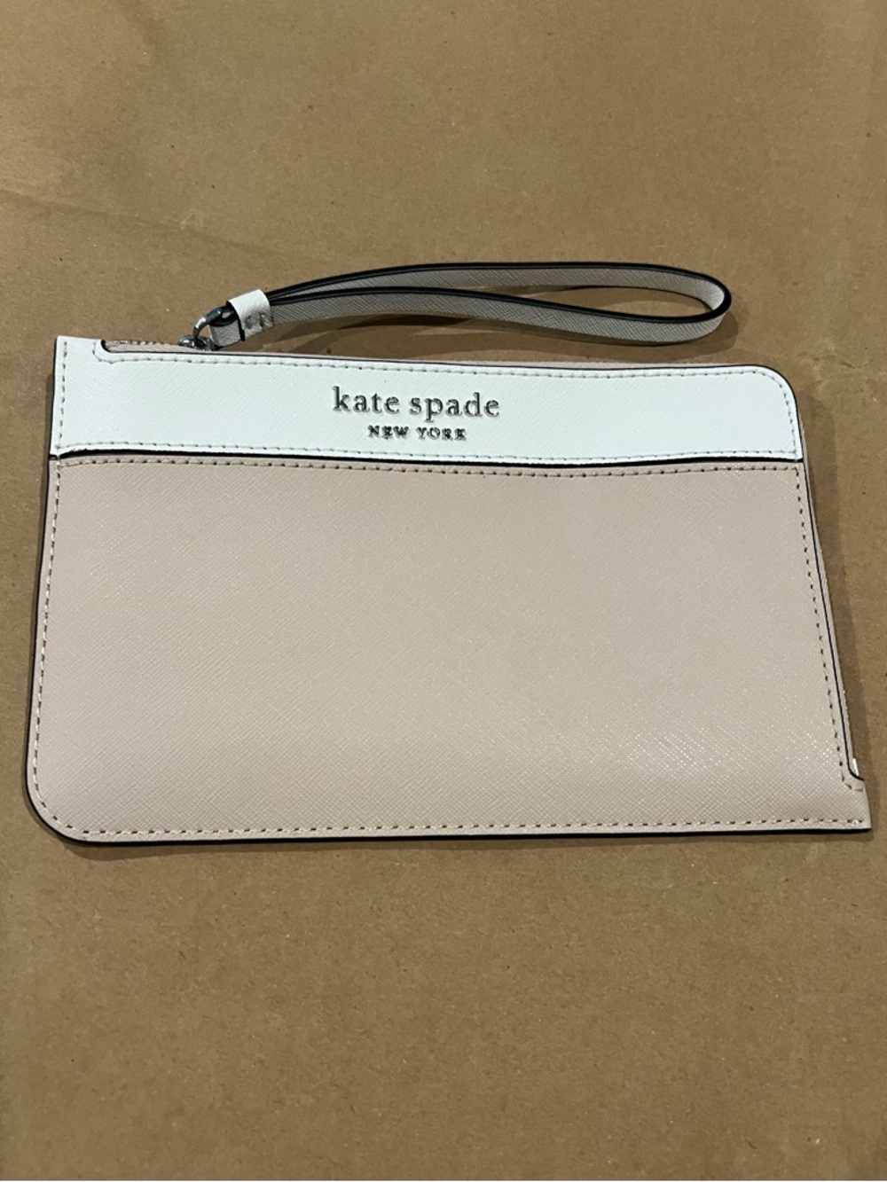 kate spade light mauve & white Zip around large wristlet